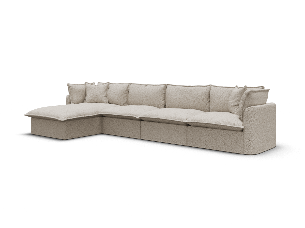 Koala Tamarama 4-section modular sofa with chaise in Aussie Latte, extra-wide, studio shot on white