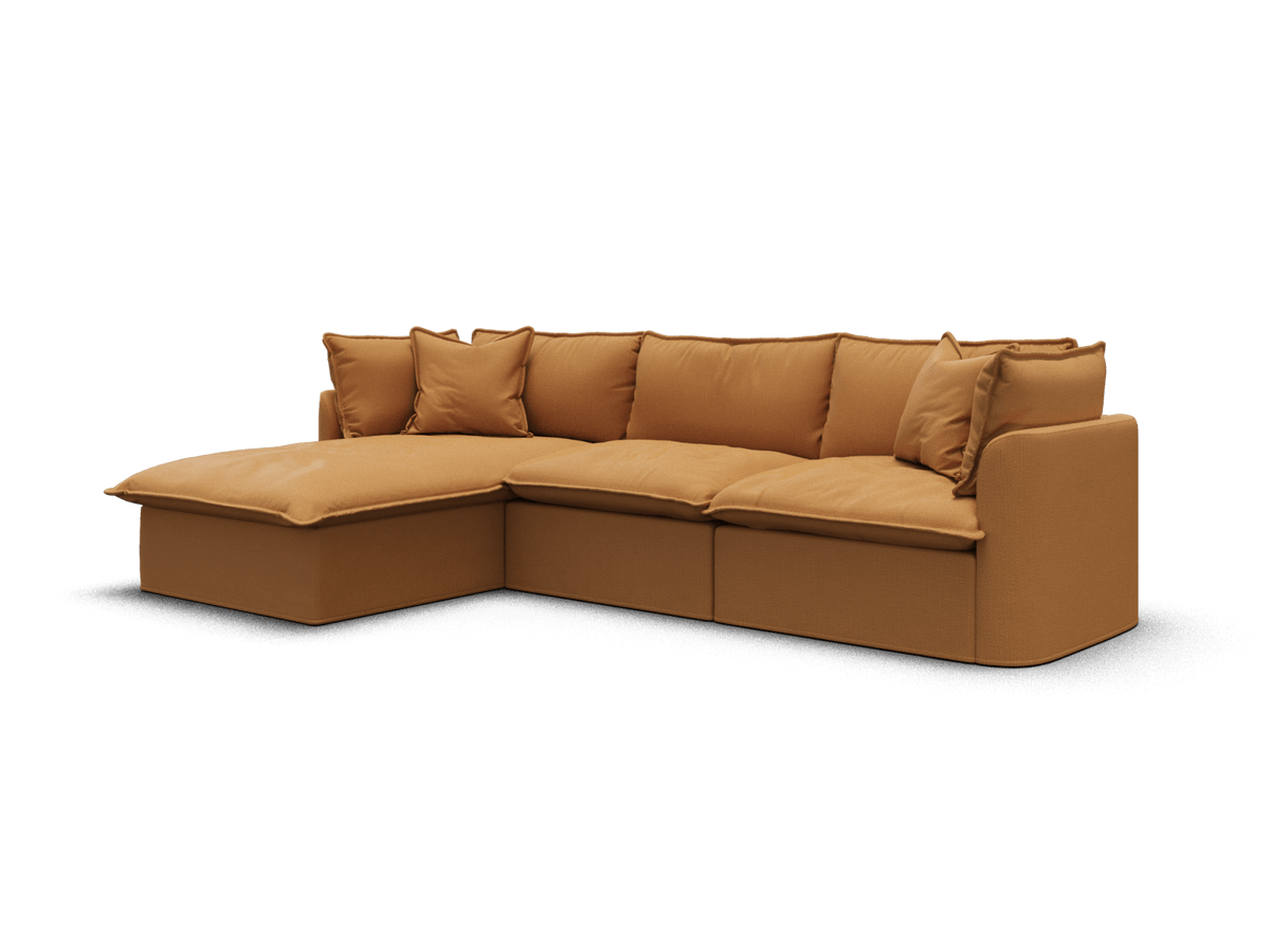 Koala Tamarama 3-section modular sofa with chaise in Bronzed Aussie, extra-wide, studio shot on white