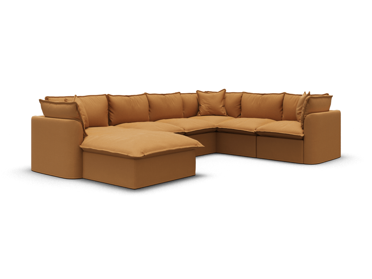 Koala Tamarama 6-section L-shape sectional with chaise in Bronzed Aussie, regular, studio shot on white