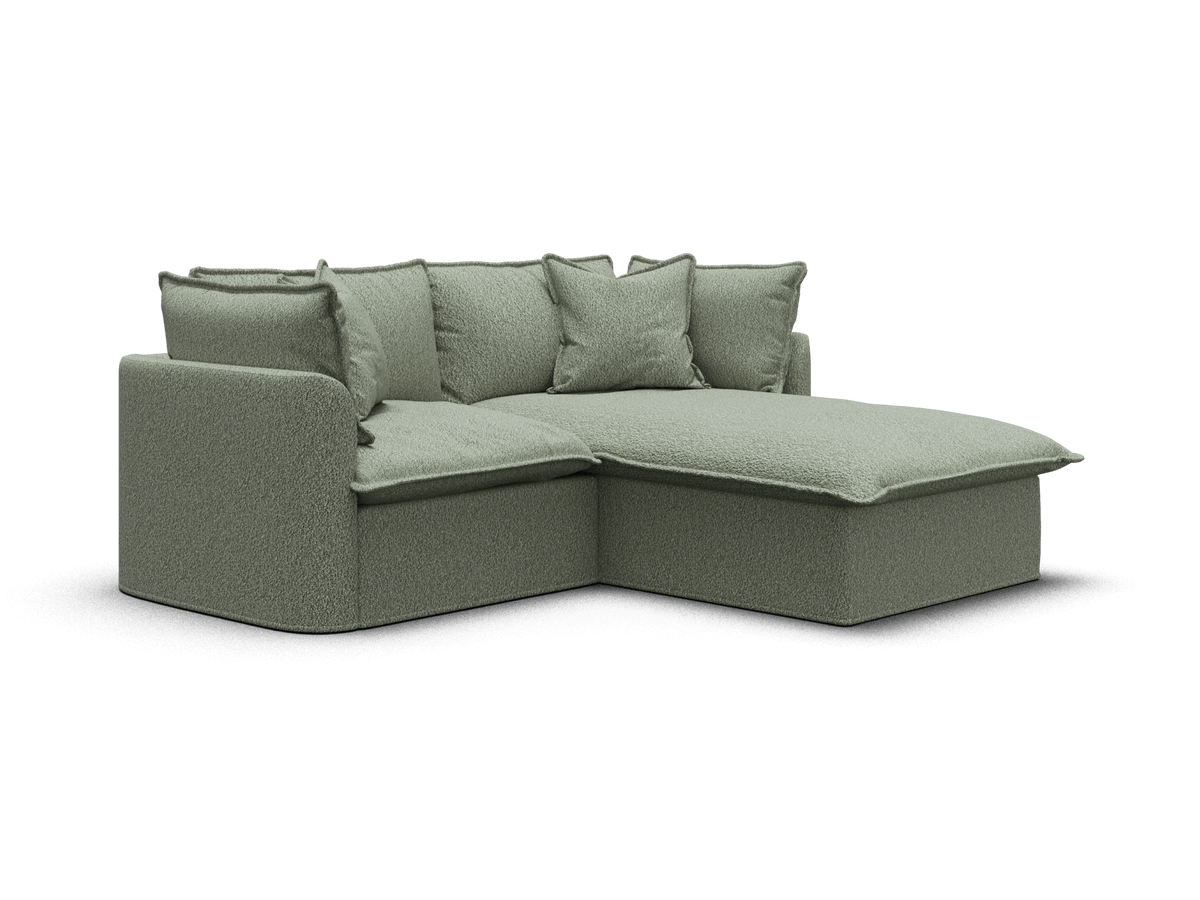 Koala Tamarama 2-section modular sofa with chaise in Frosty Grass, extra-wide, studio shot on white