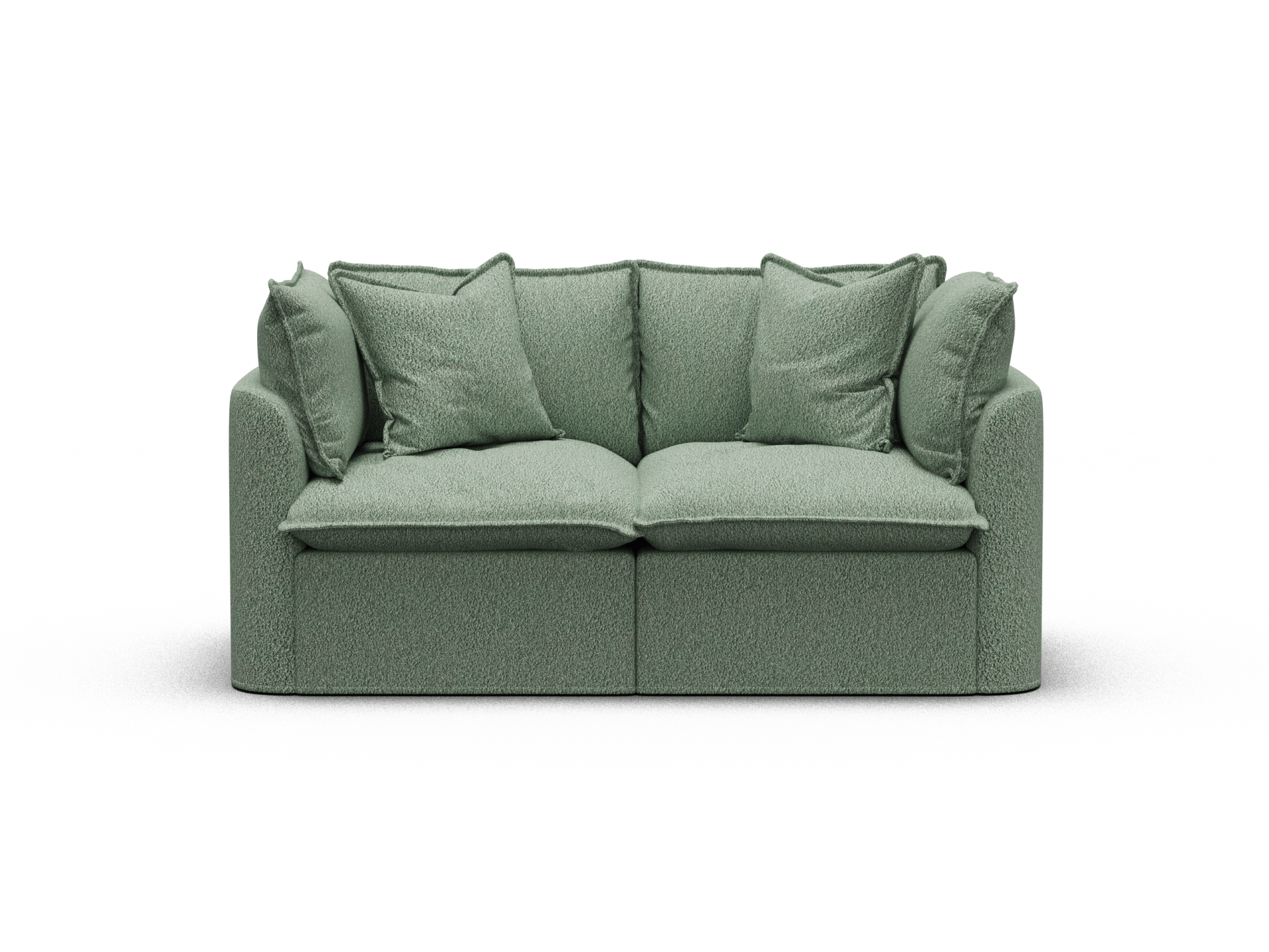 Koala Tamarama 2-section sofa in forest green boucle fabric with plush scatter cushions