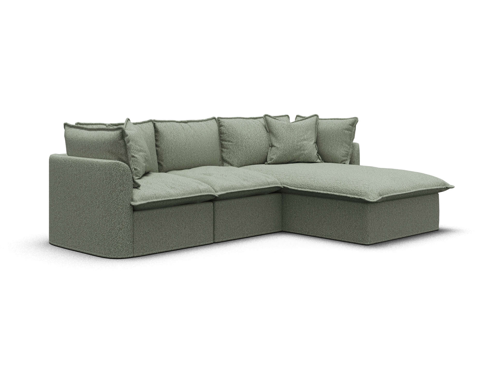 Koala Tamarama 3-section modular sofa with chaise in Frosty Grass, regular, studio shot on white