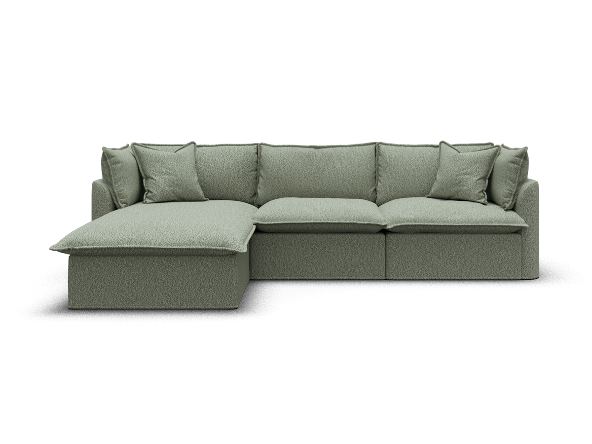 Koala Tamarama 3-section modular sofa with chaise in Frosty Grass, extra-wide, studio shot on white