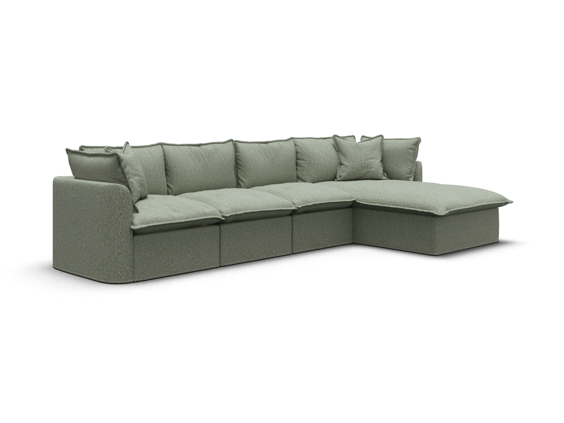 Koala Tamarama 4-section modular sofa with chaise in Frosty Grass, regular, studio shot on white