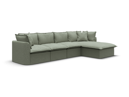 Koala Tamarama 4-section modular sofa with chaise in Frosty Grass, regular, studio shot on white