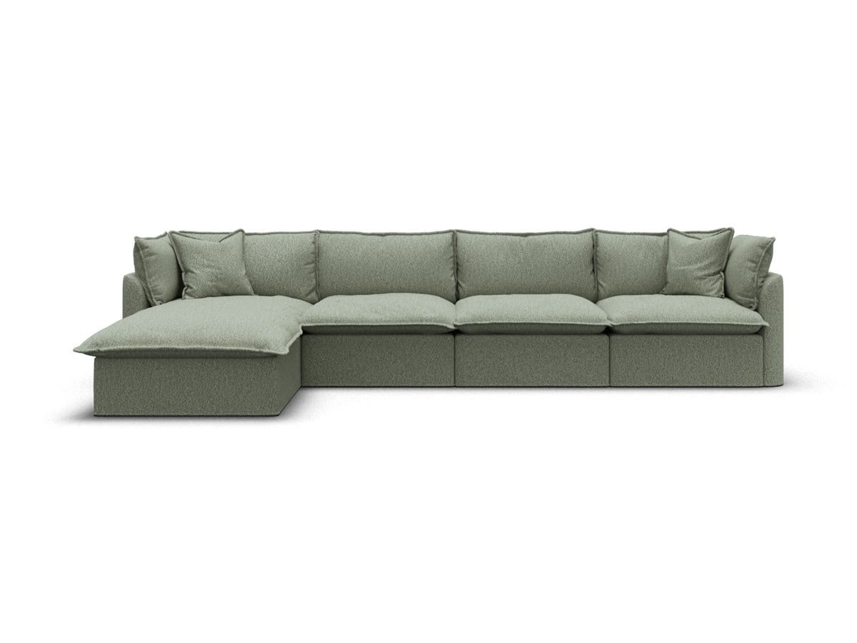 Koala Tamarama 4-section modular sofa with chaise in Frosty Grass, extra-wide, studio shot on white