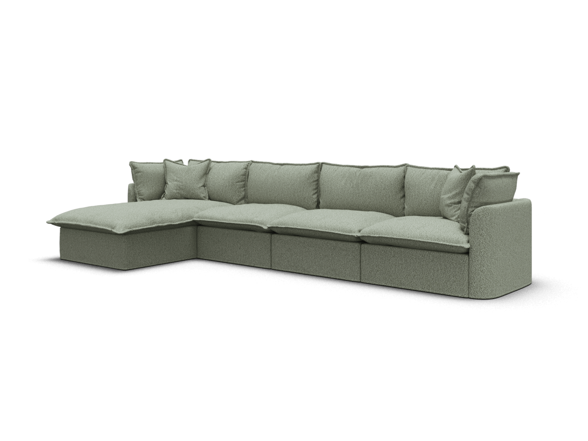 Koala Tamarama 4-section modular sofa with chaise in Frosty Grass, extra-wide, studio shot on white
