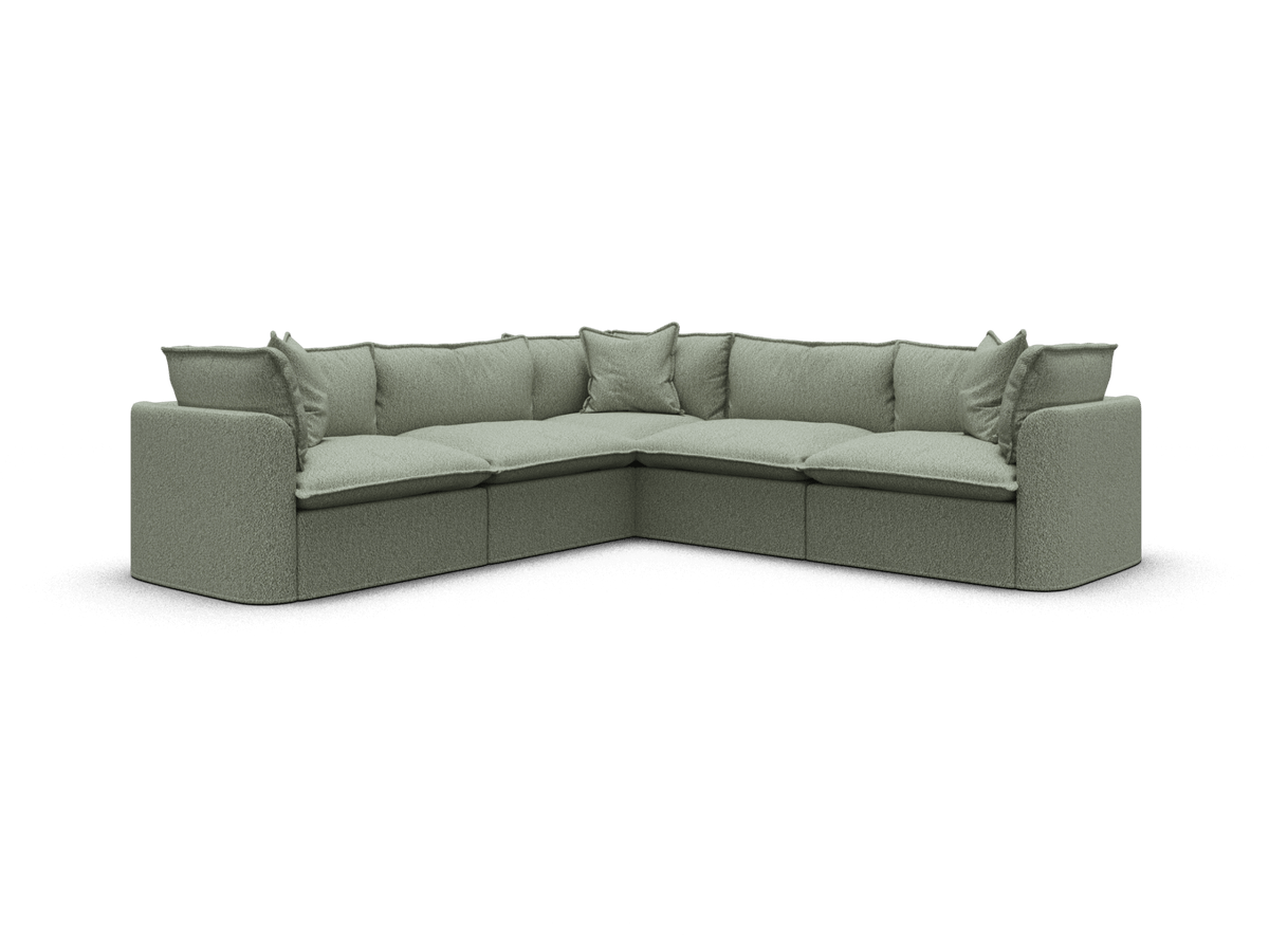Koala Tamarama 5-section L-shape sectional in Frosty Grass, extra-wide, studio shot on white