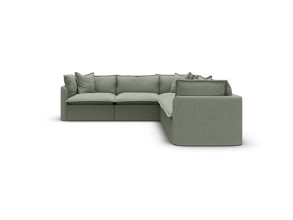 Koala Tamarama 5-section L-shape sectional in Frosty Grass, extra-wide, studio shot on white