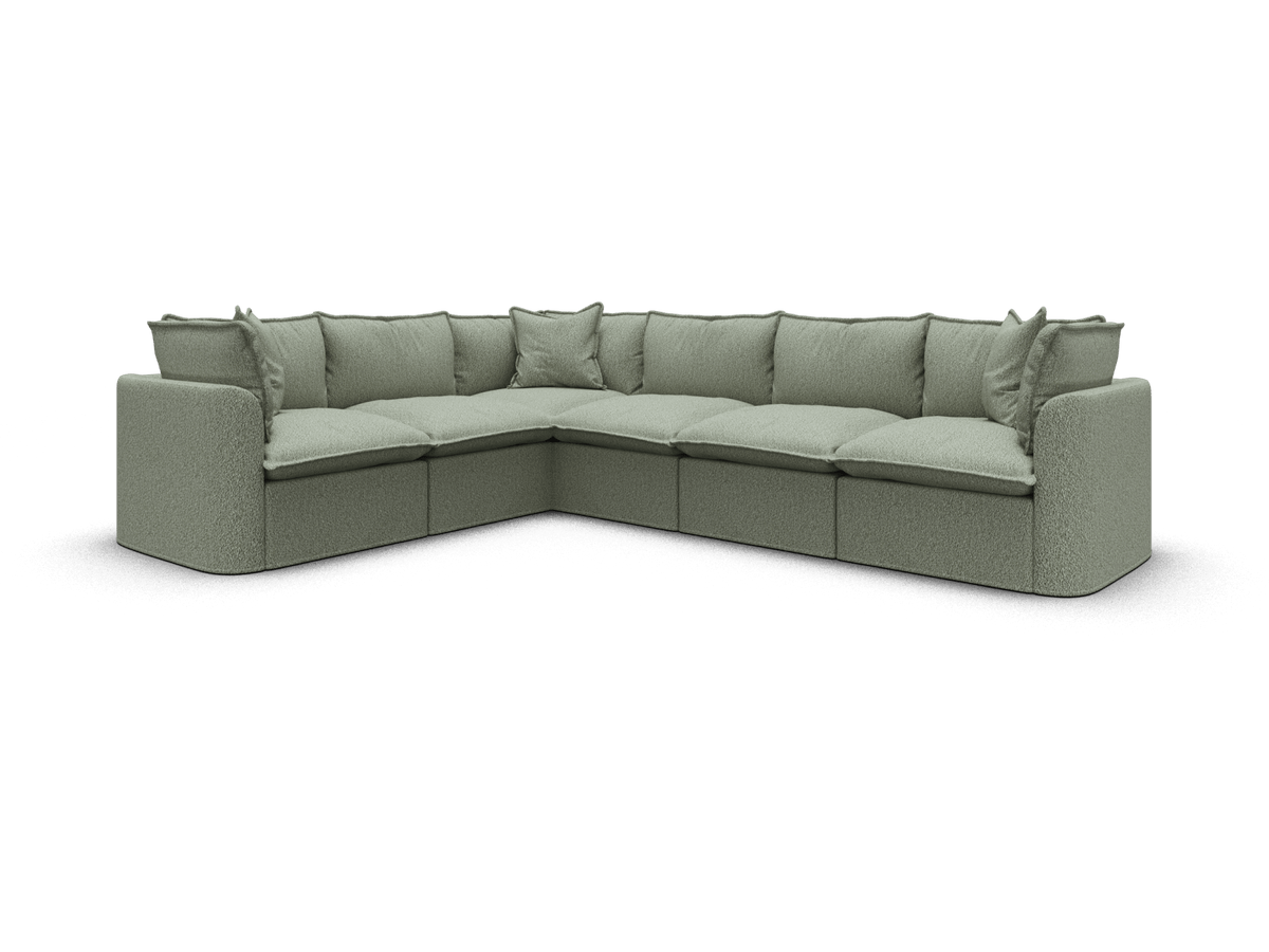 Koala Tamarama 6-section L-shape sectional in Frosty Grass, regular, studio shot on white