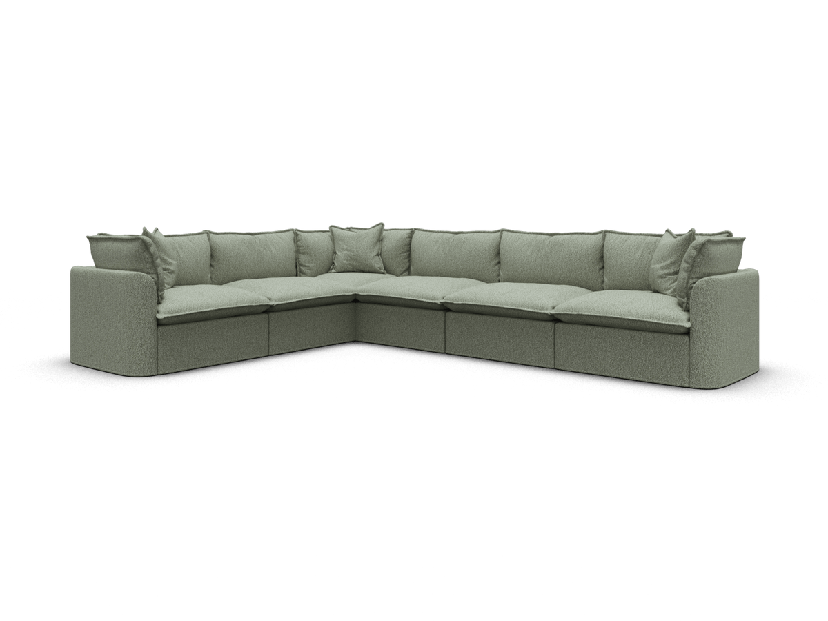 Koala Tamarama 6-section L-shape sectional in Frosty Grass, extra-wide, studio shot on white