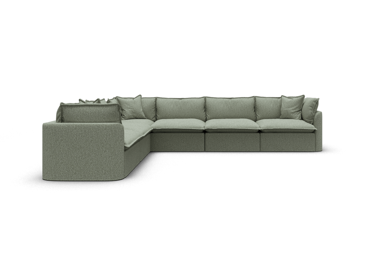 Koala Tamarama 6-section L-shape sectional in Frosty Grass, extra-wide, studio shot on white
