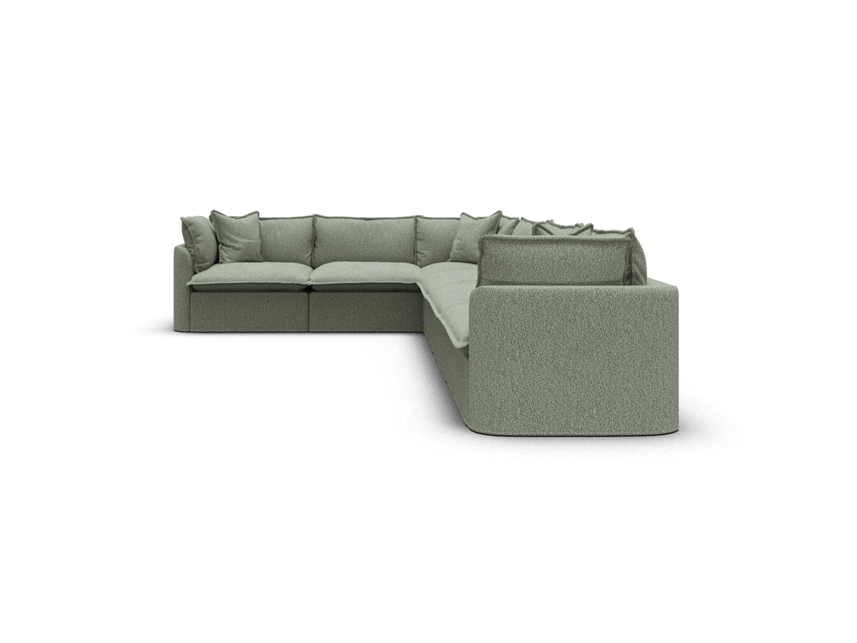 Koala Tamarama 6-section L-shape sectional in Frosty Grass, extra-wide, studio shot on white
