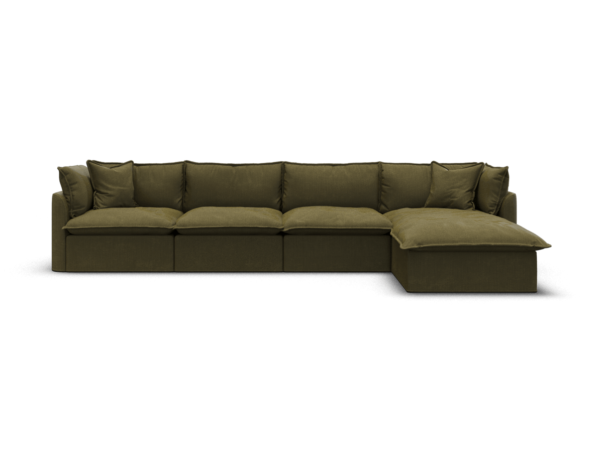 Koala Tamarama 4-section modular sofa with chaise in Forest Walk, extra-wide, studio shot on white