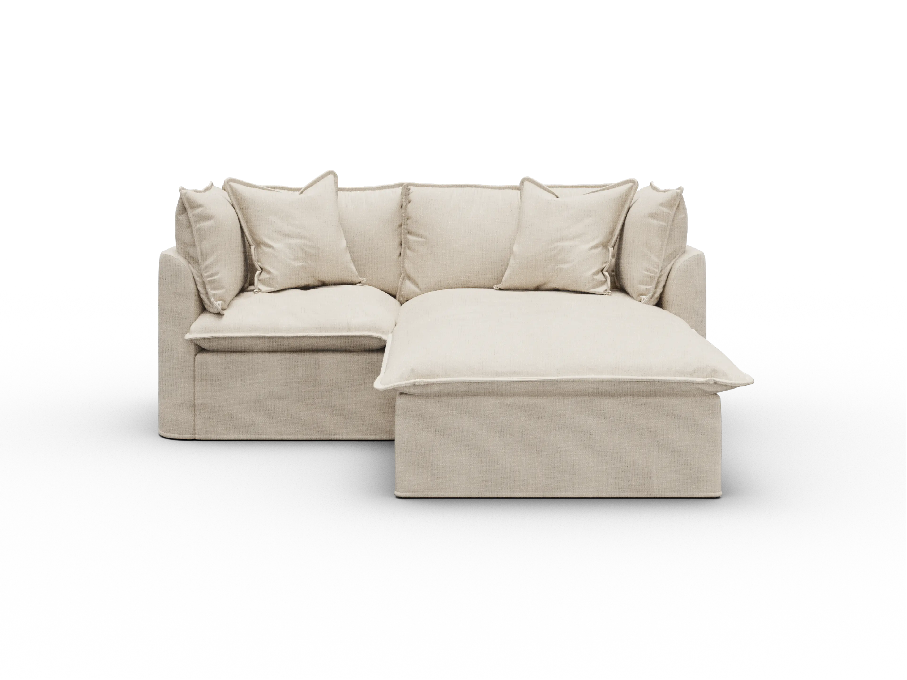 Koala Tamarama Washable Covers 2-section sofa with chaise in cream linen-look fabric on white