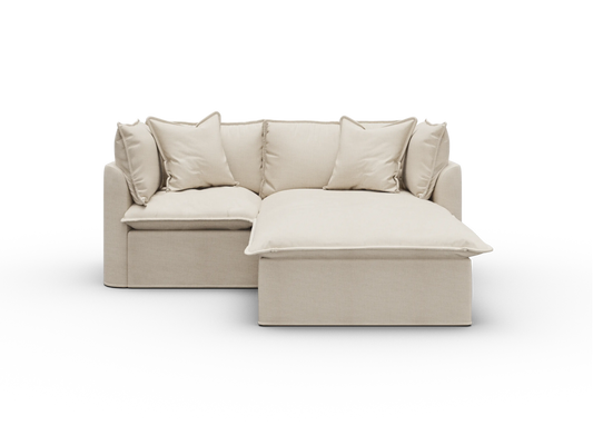 Koala Tamarama Washable Covers 2-section sofa with chaise in cream linen-look fabric on white