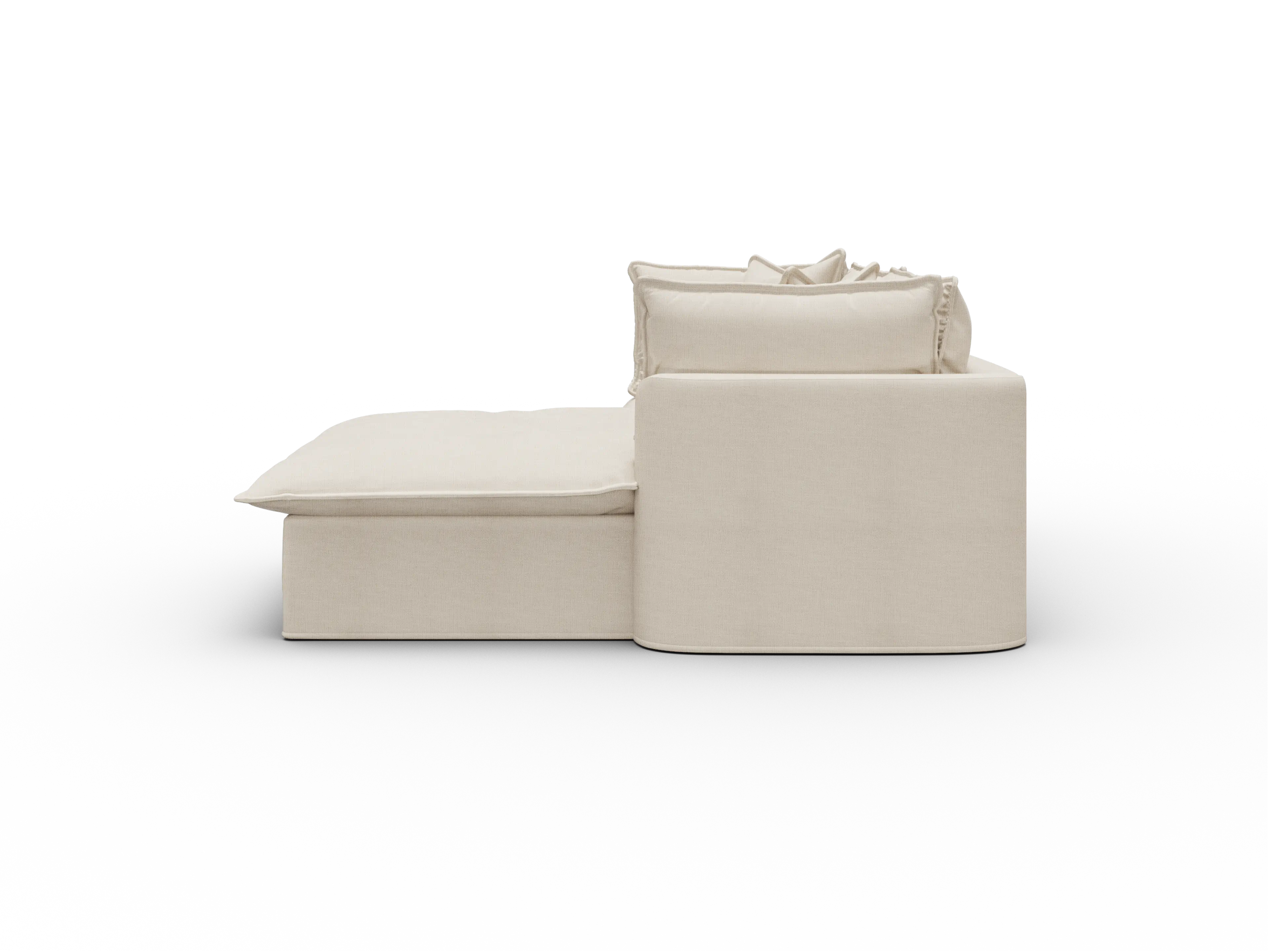 Koala Tamarama Washable Covers 2-section sofa with chaise in cream linen-look fabric on white