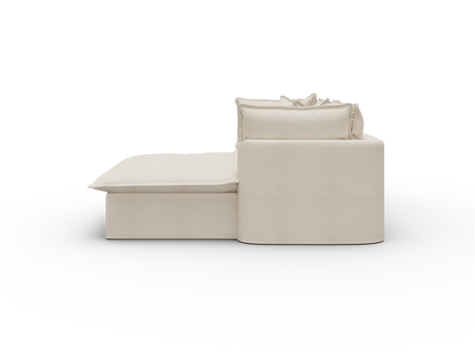 Koala Tamarama Washable Covers 2-section sofa with chaise in cream linen-look fabric on white
