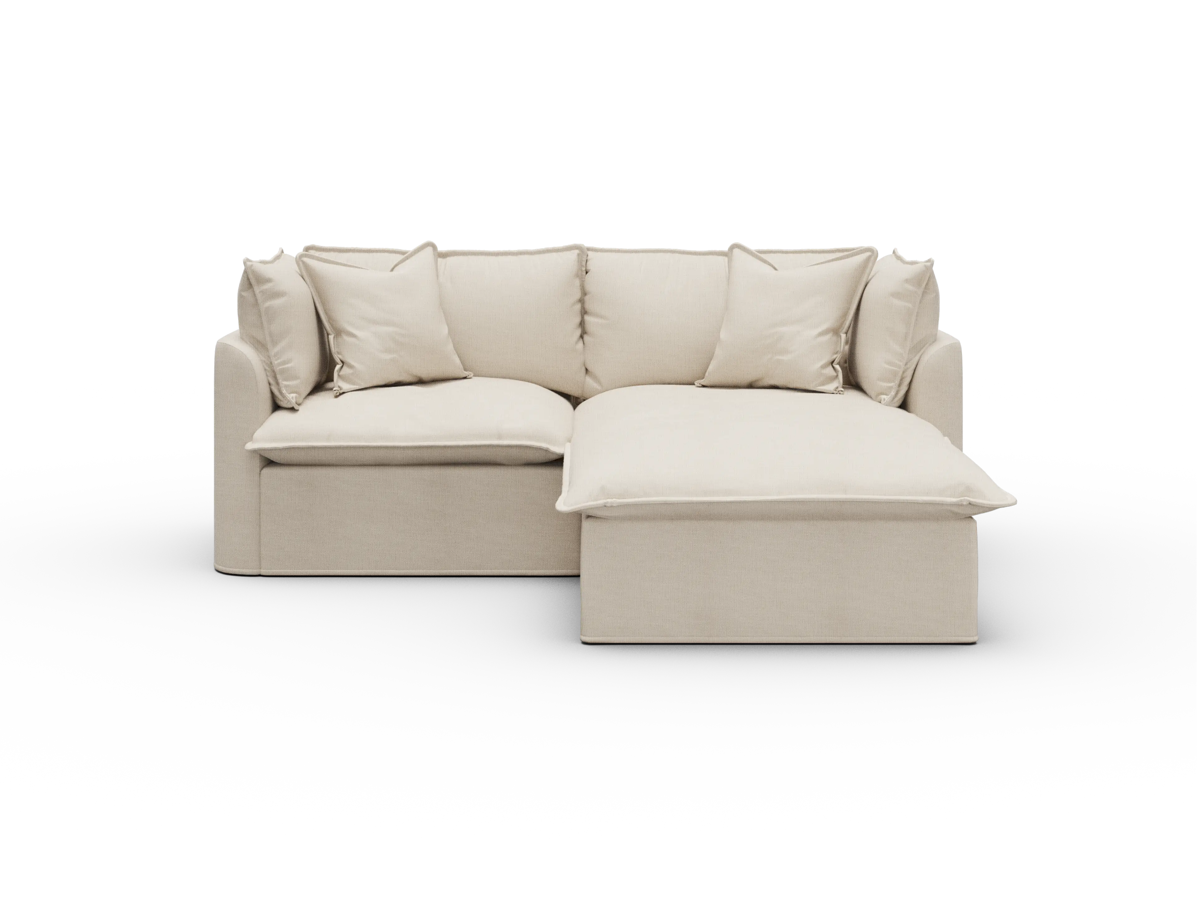 Koala Tamarama Washable Covers 2-section sofa with chaise in cream linen-look fabric on white