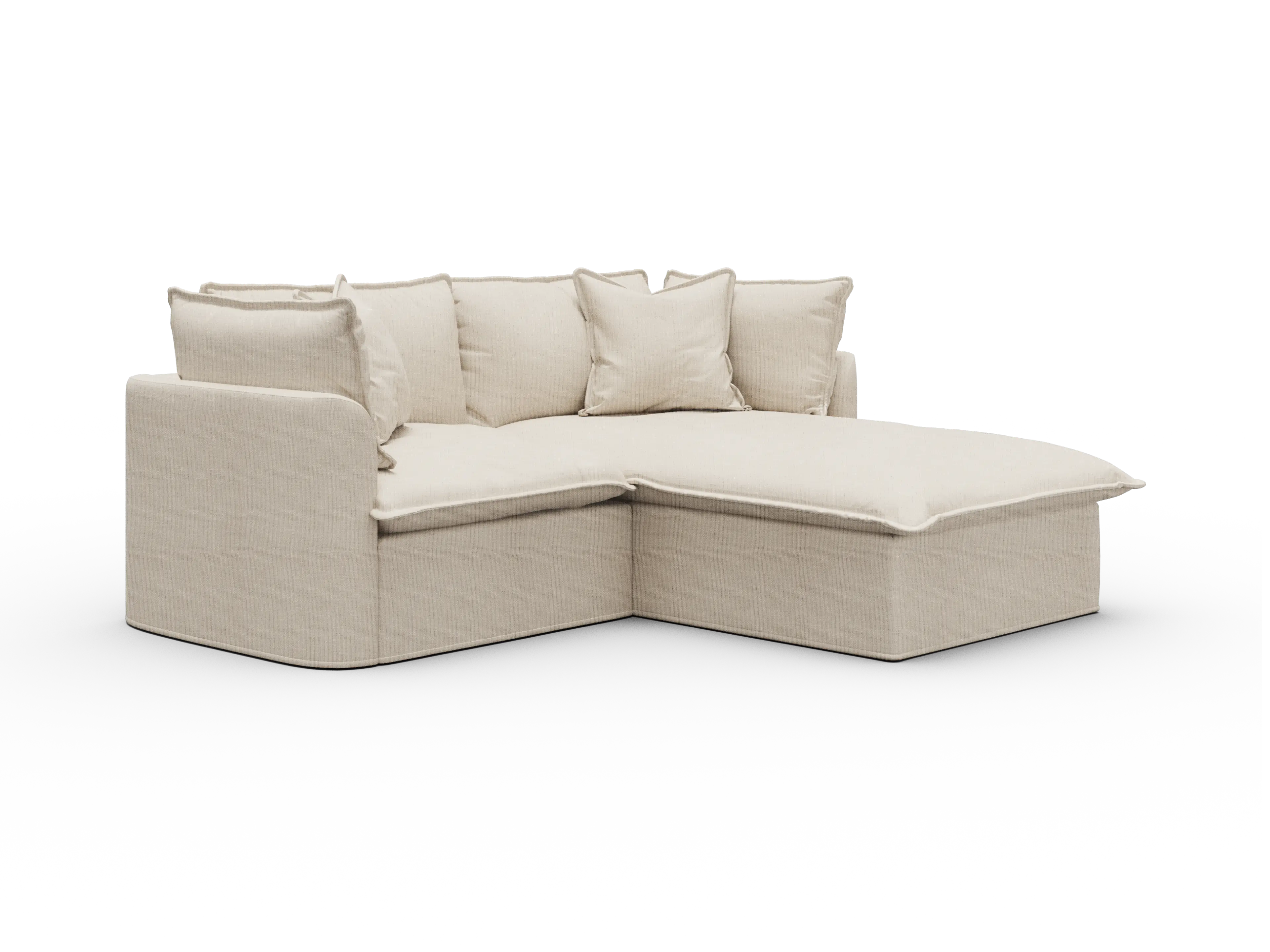 Koala Tamarama Washable Covers 2-section sofa with chaise in cream linen-look fabric on white