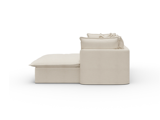 Koala Tamarama Washable Covers 2-section sofa with chaise in cream linen-look fabric on white