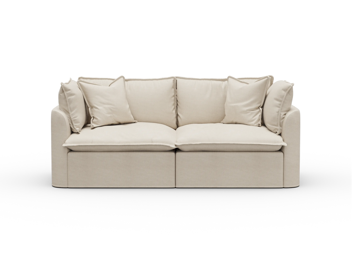 Koala Tamarama Washable Covers 2-section modular sofa in cream linen-look fabric on white