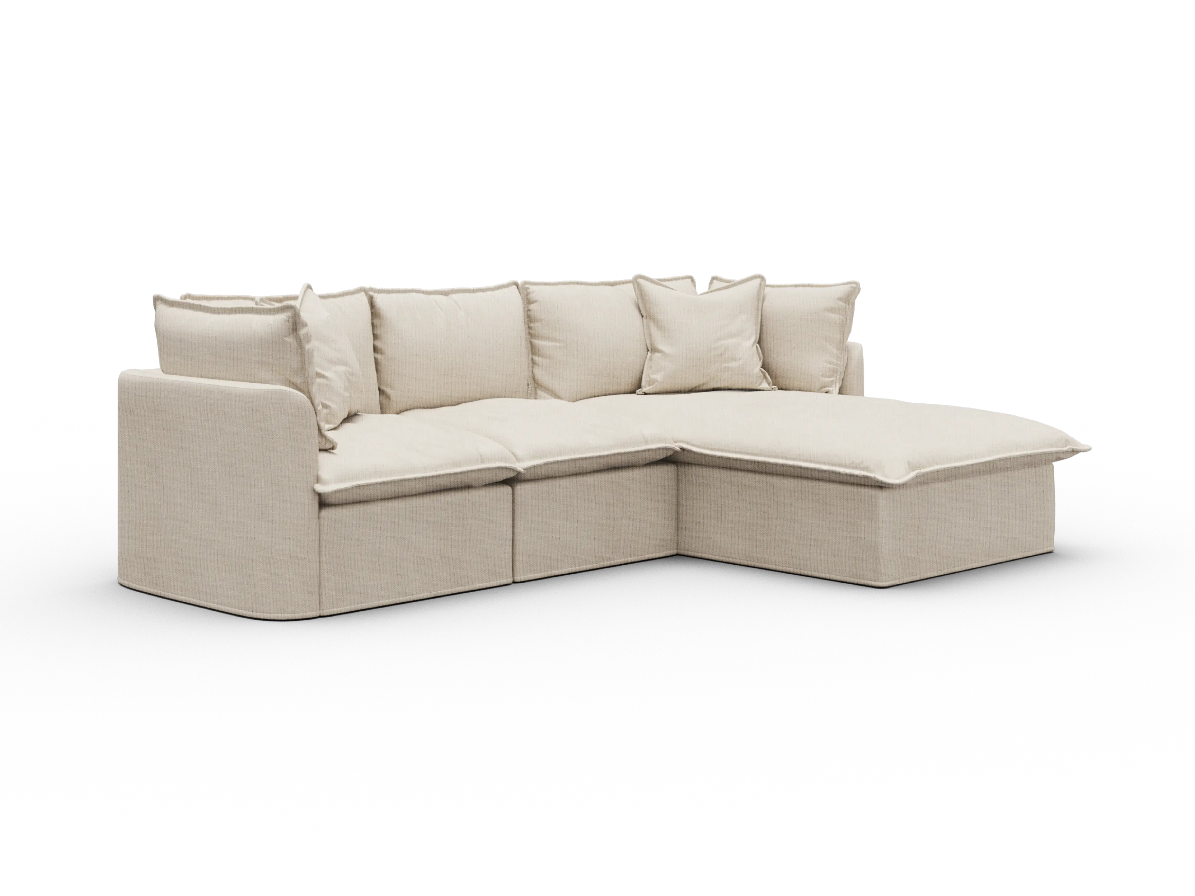 Koala Tamarama Washable Covers 3-section sofa with chaise in cream linen-look fabric on white