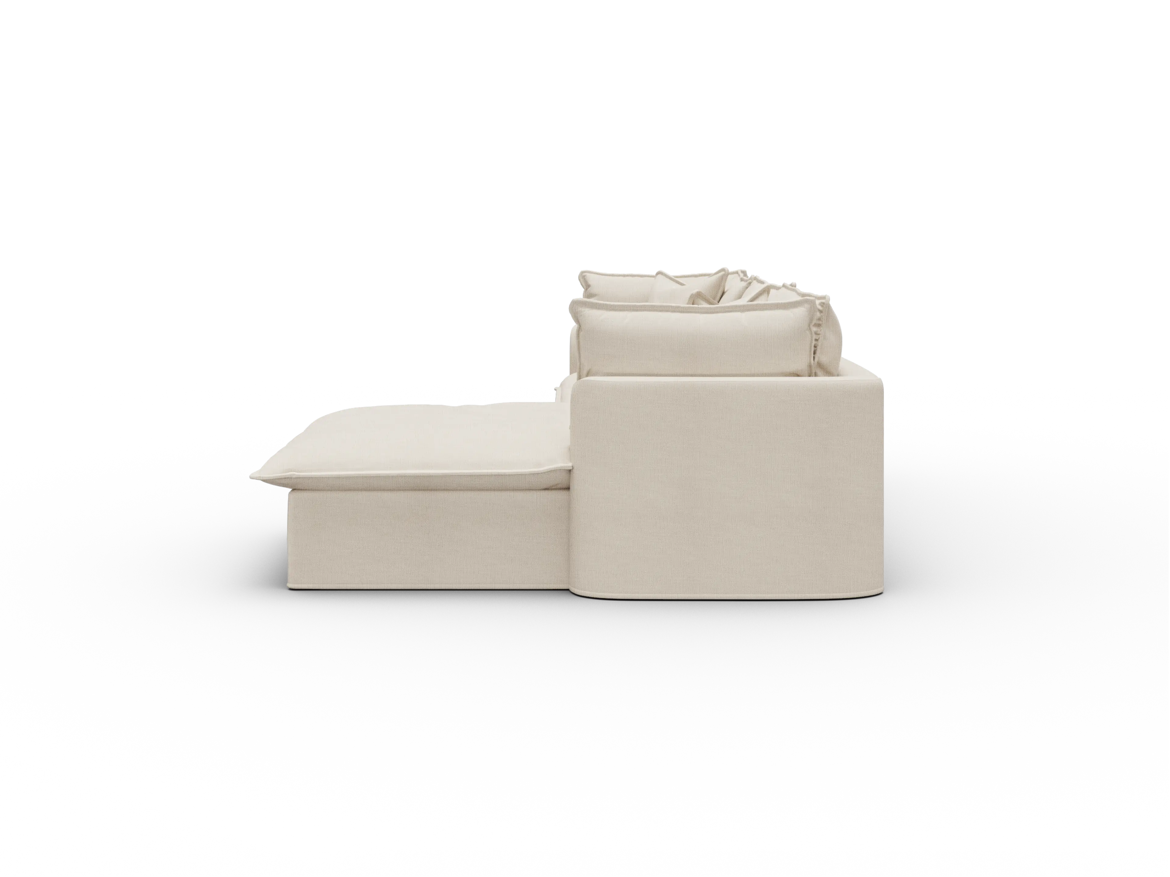 Koala Tamarama Washable Covers 3-section sofa with chaise in cream linen-look fabric on white