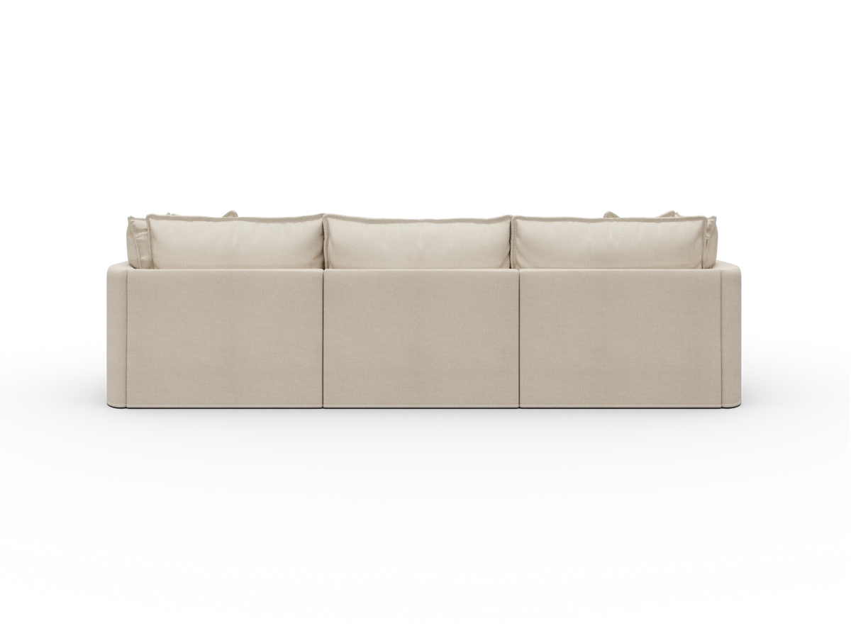 Koala Tamarama Washable Covers 3-section sofa with chaise in cream linen-look fabric on white