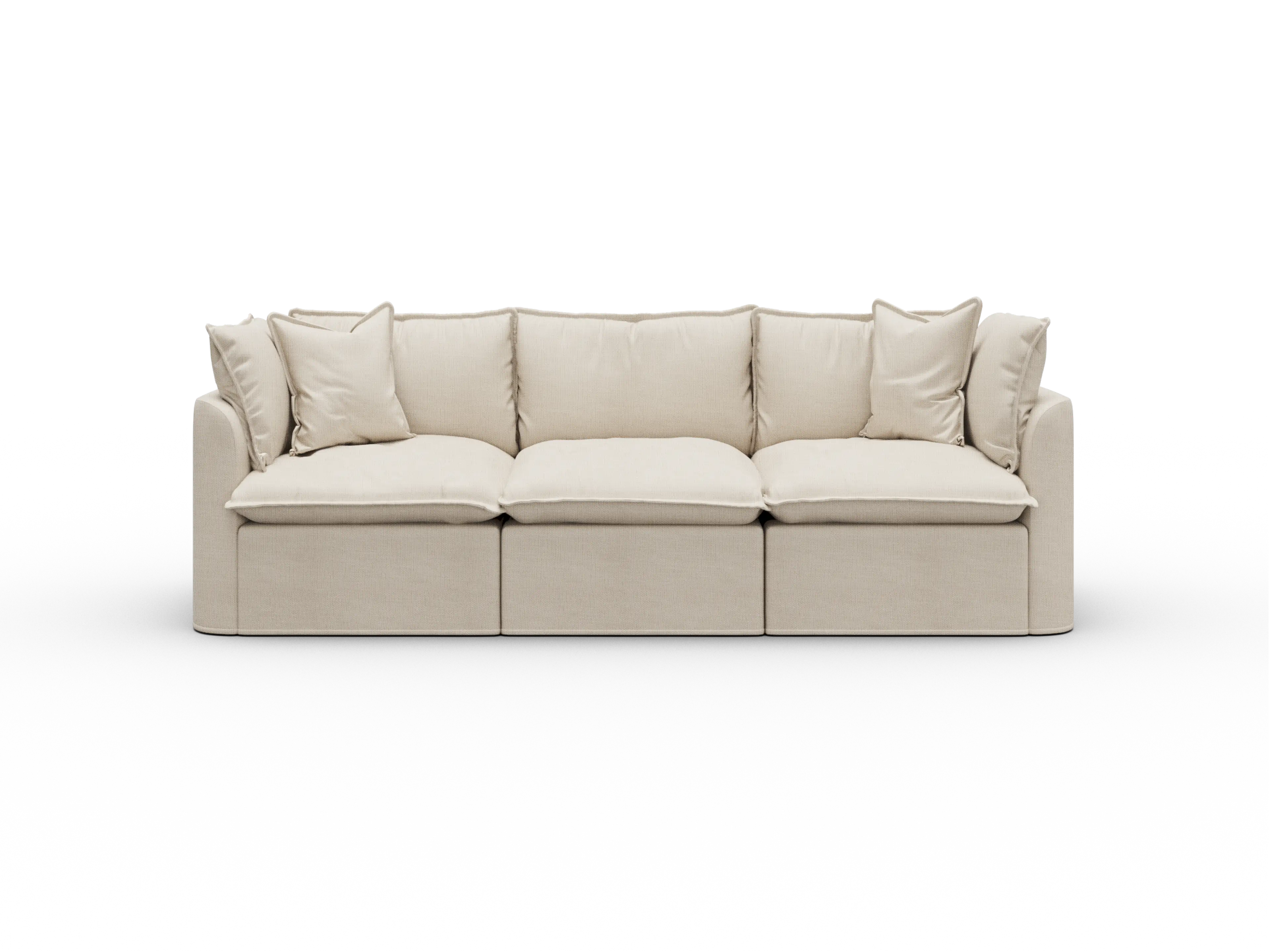 Koala Tamarama Washable Covers 3-section modular sofa in cream linen-look fabric on white