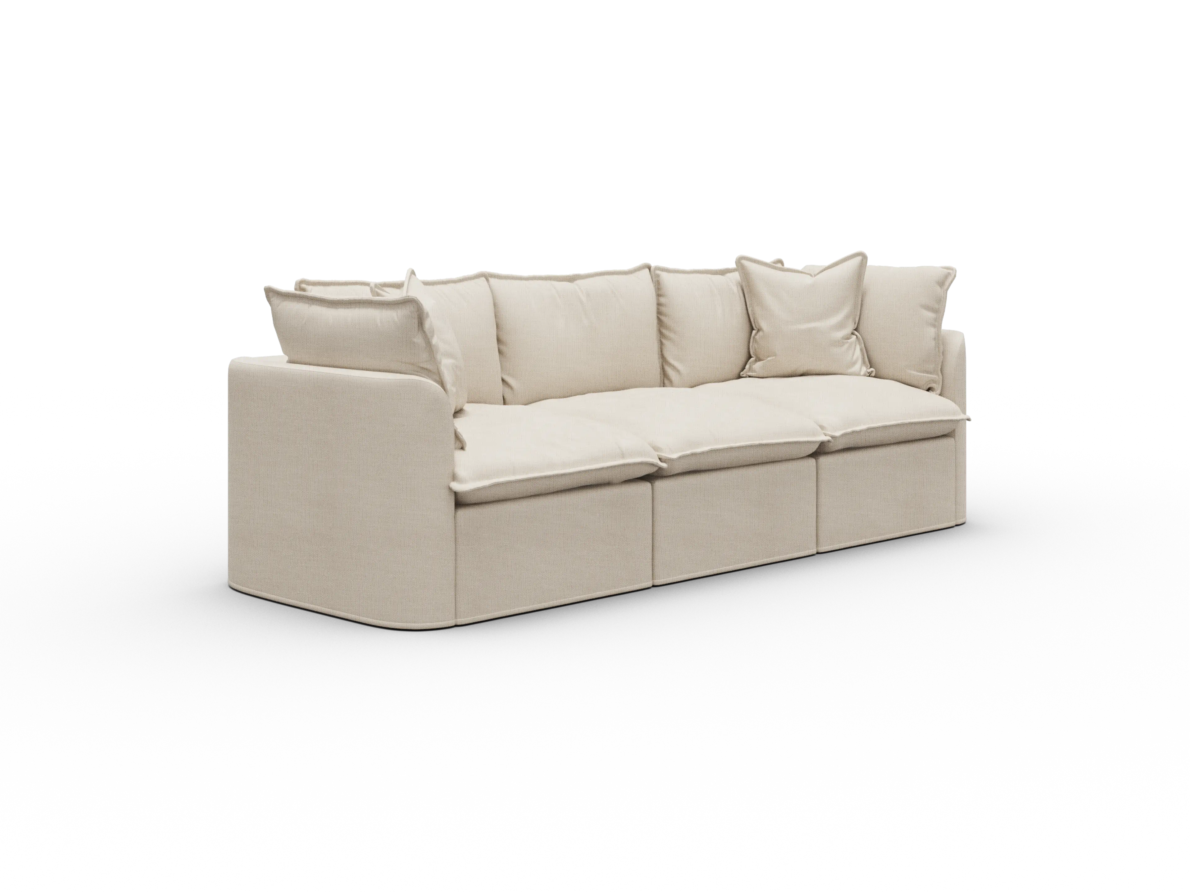 Koala Tamarama Washable Covers 3-section modular sofa in cream linen-look fabric on white