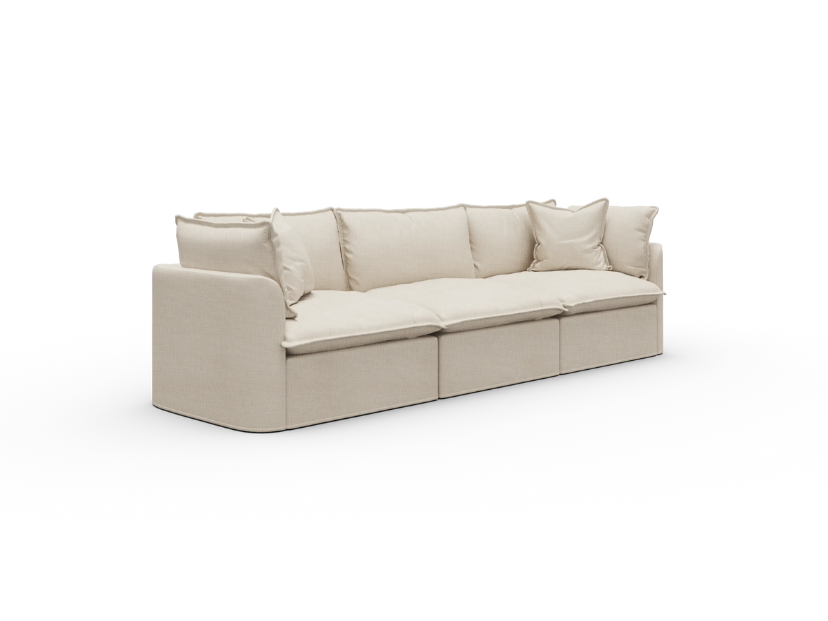 Koala Tamarama Washable Covers 3-section modular sofa in cream linen-look fabric on white