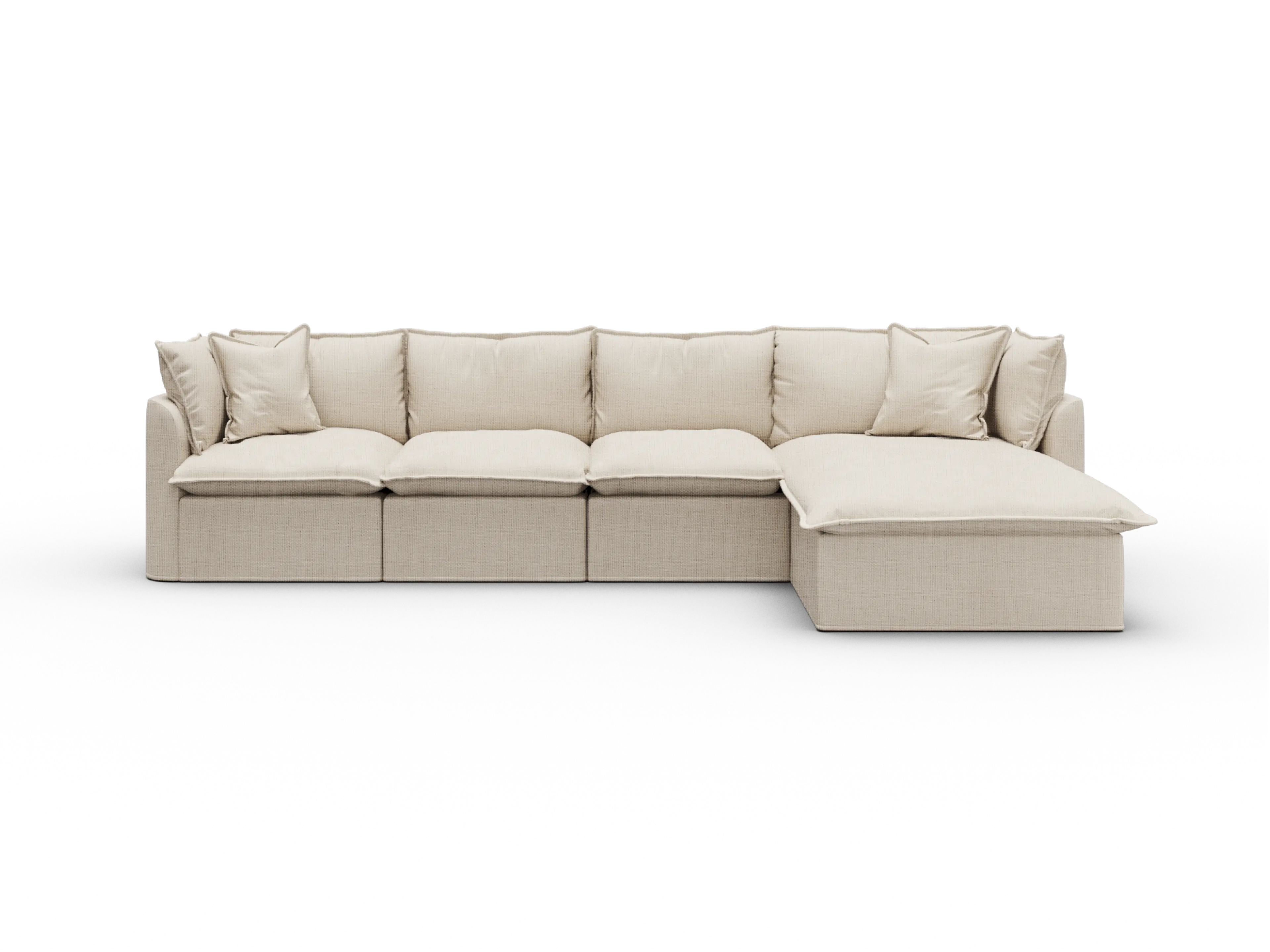 Koala Tamarama Washable Covers 4-section sofa with chaise in cream linen-look fabric on white
