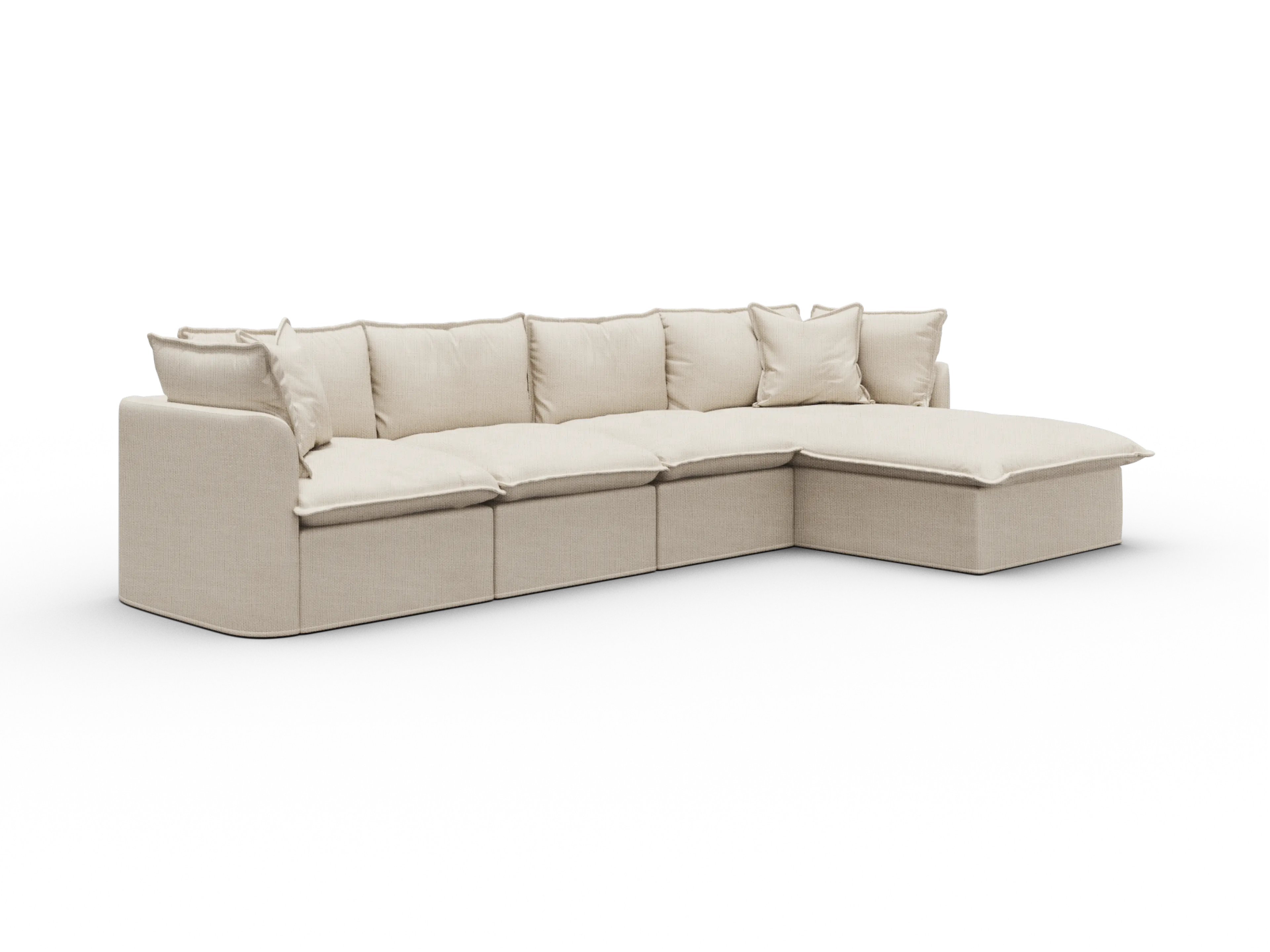 Koala Tamarama Washable Covers 4-section sofa with chaise in cream linen-look fabric on white
