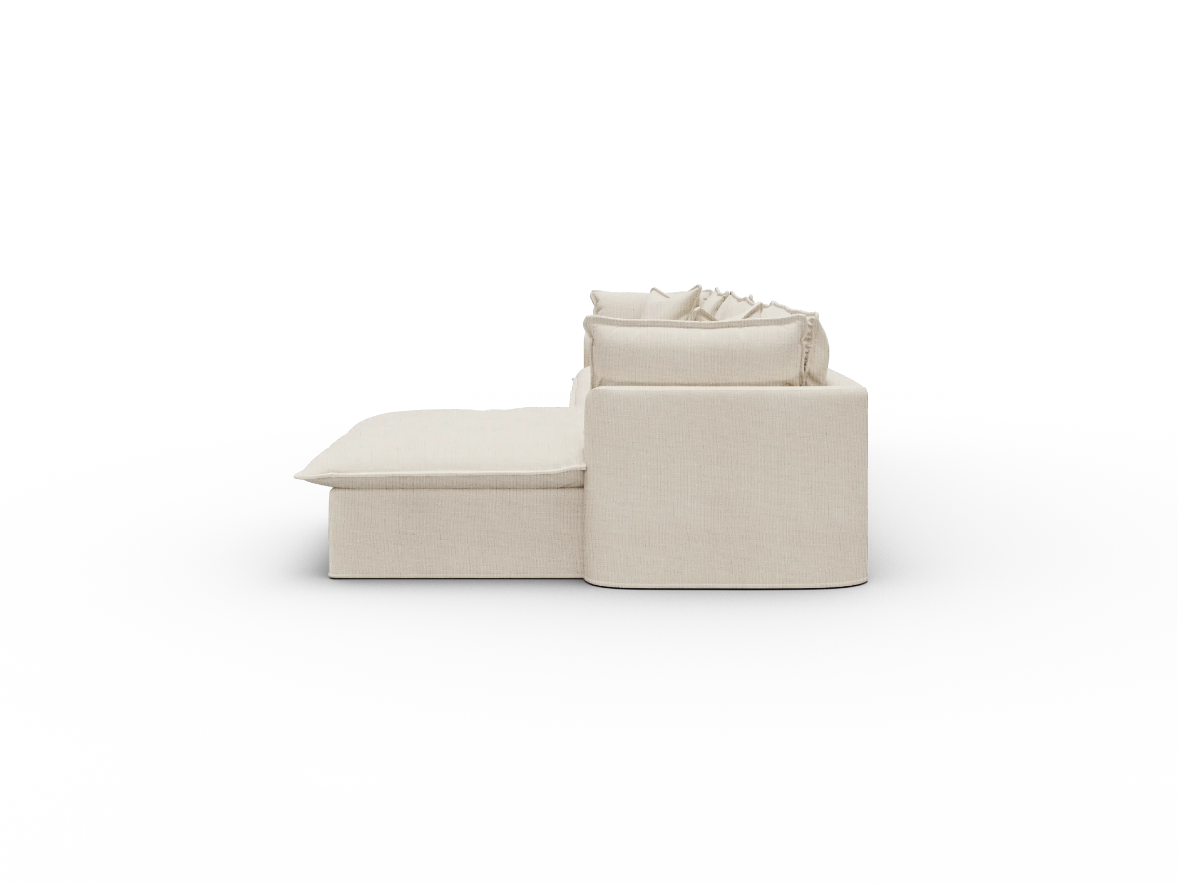 Koala Tamarama Washable Covers 4-section sofa with chaise in cream linen-look fabric on white