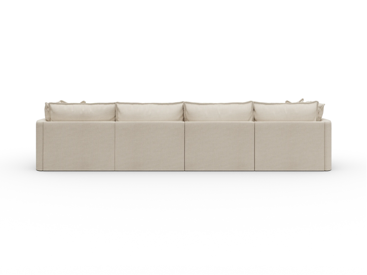 Koala Tamarama Washable Covers 4-section sofa with chaise in cream linen-look fabric on white