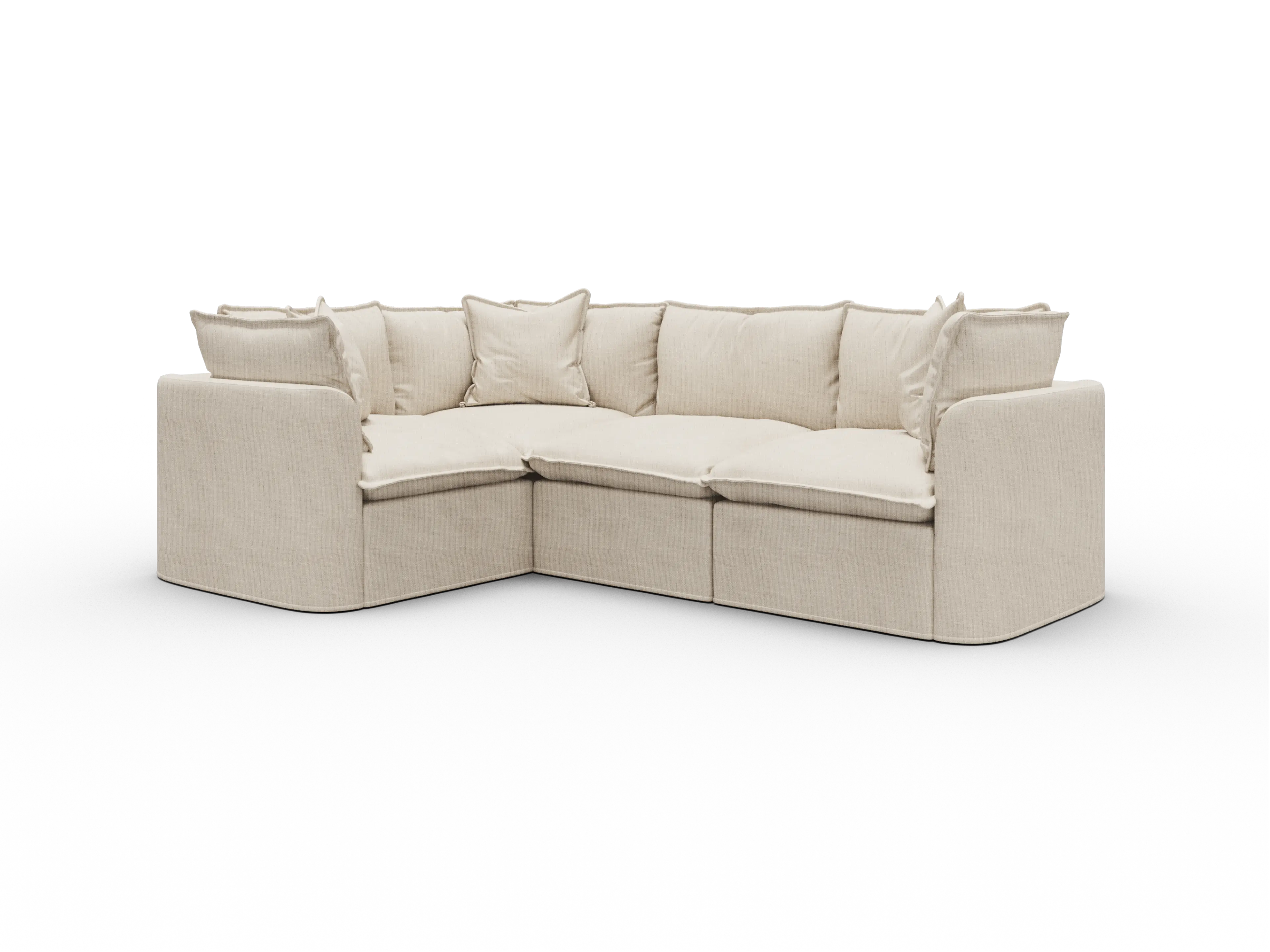 Koala Tamarama Washable Covers 4-section L-shape sectional with corner in cream linen-look fabric on white