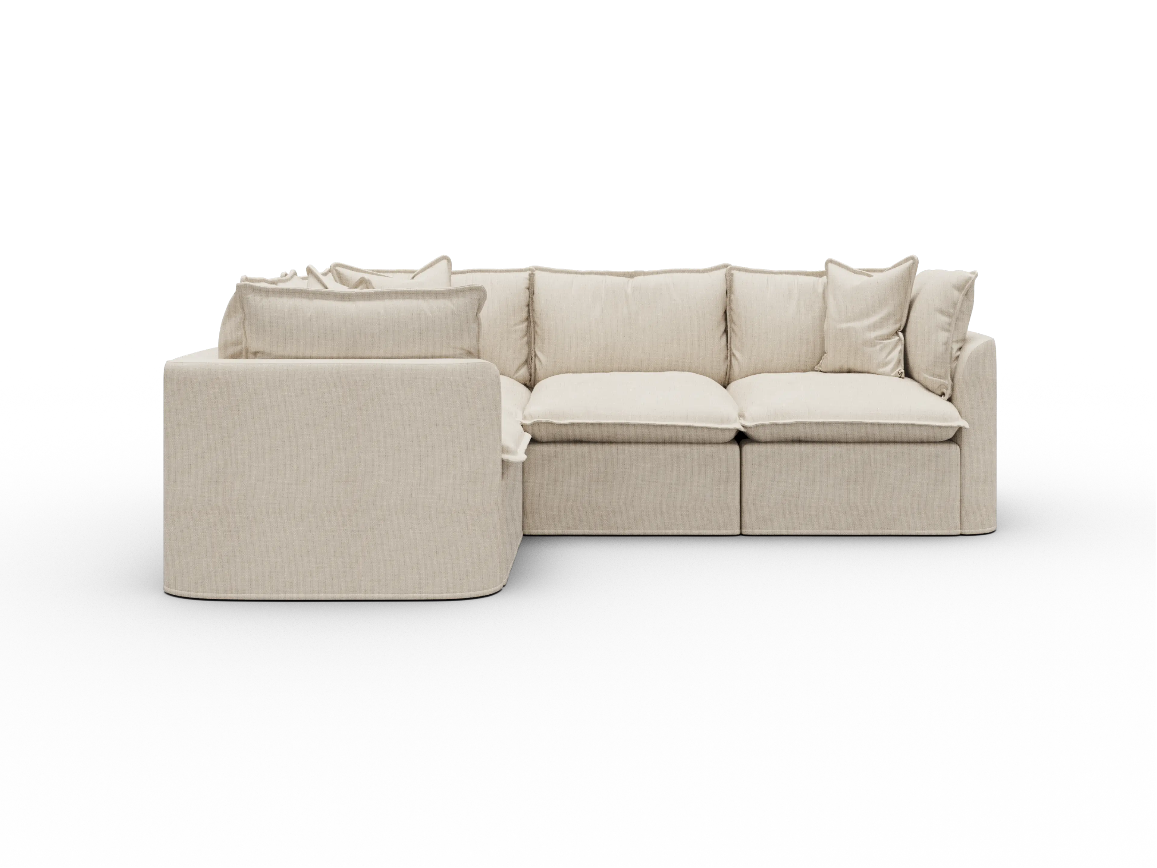 Koala Tamarama Washable Covers 4-section L-shape sectional with corner in cream linen-look fabric on white