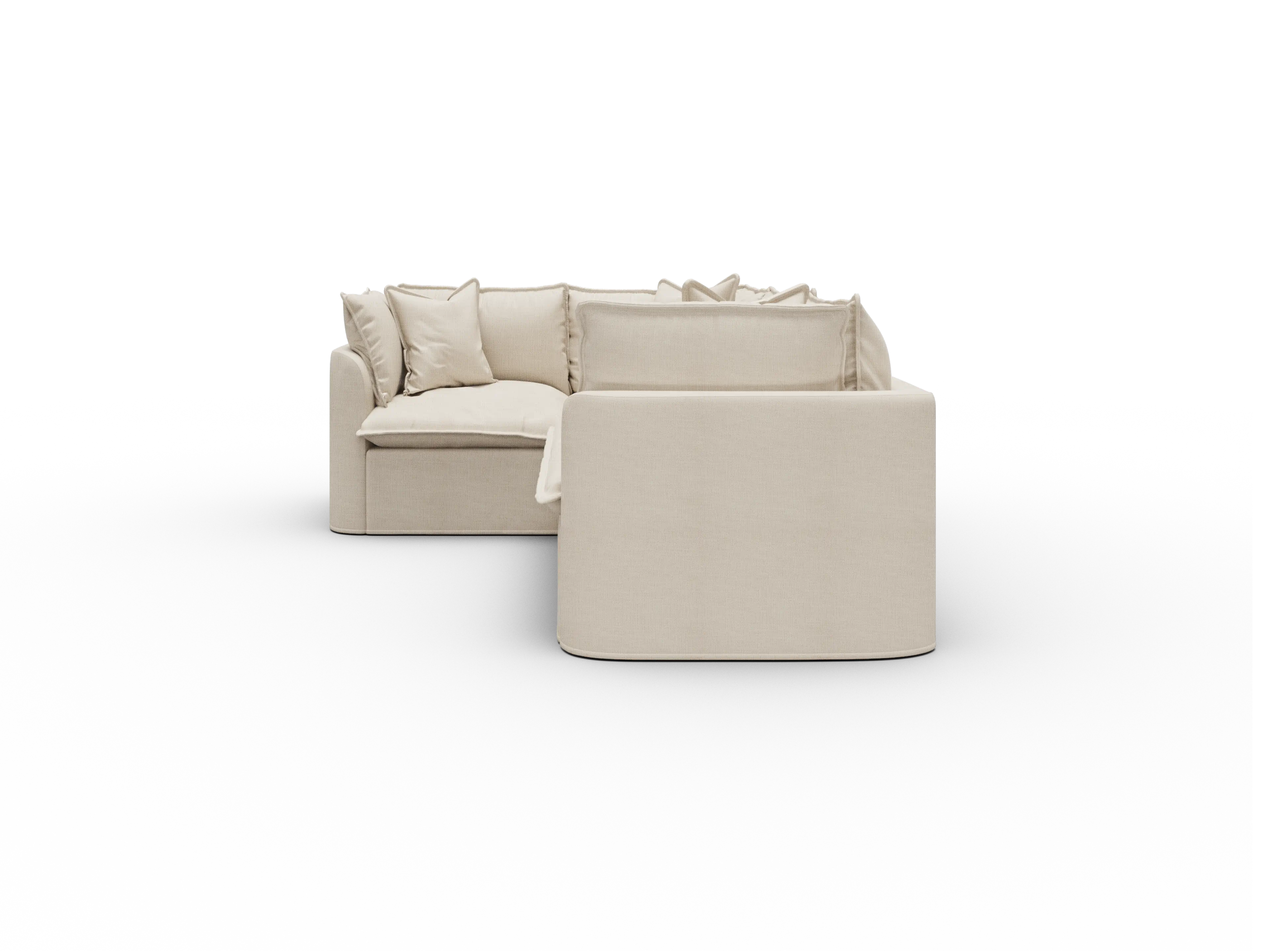 Koala Tamarama Washable Covers 4-section L-shape sectional with corner in cream linen-look fabric on white