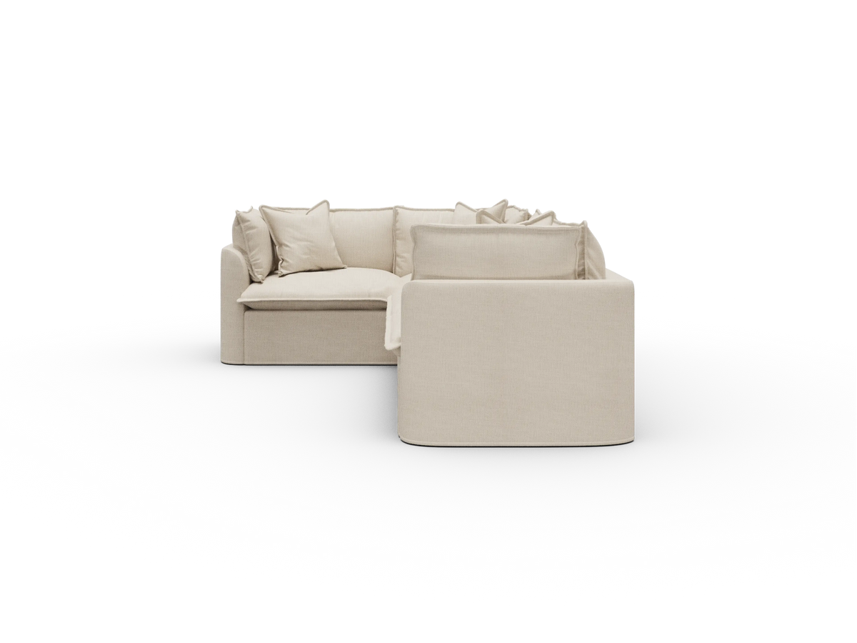 Koala Tamarama Washable Covers 4-section L-shape sectional with corner in cream linen-look fabric on white