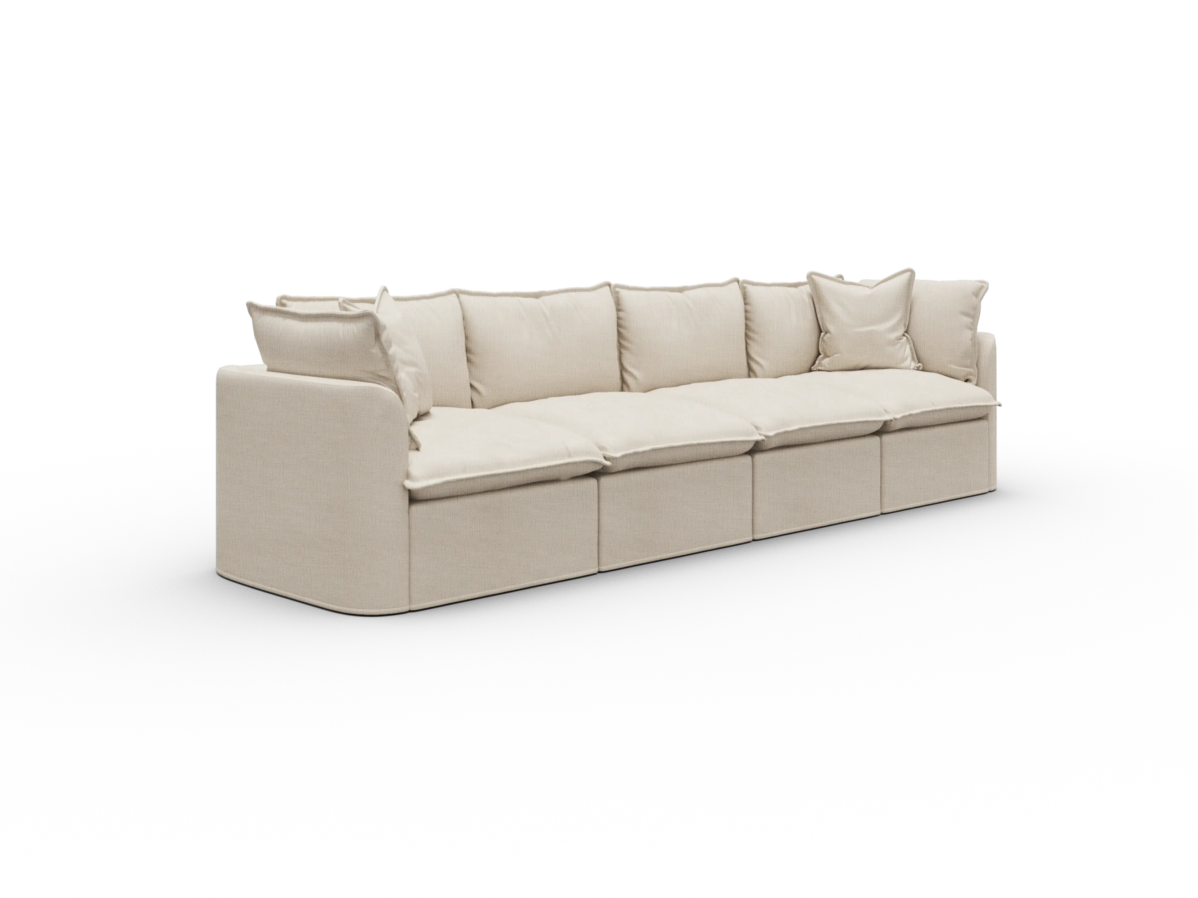 Koala Tamarama Washable Covers 4-section modular sofa in cream linen-look fabric on white