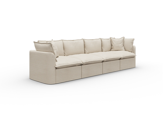 Koala Tamarama Washable Covers 4-section modular sofa in cream linen-look fabric on white