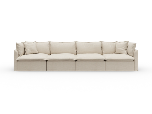 Koala Tamarama Washable Covers 4-section modular sofa in cream linen-look fabric on white