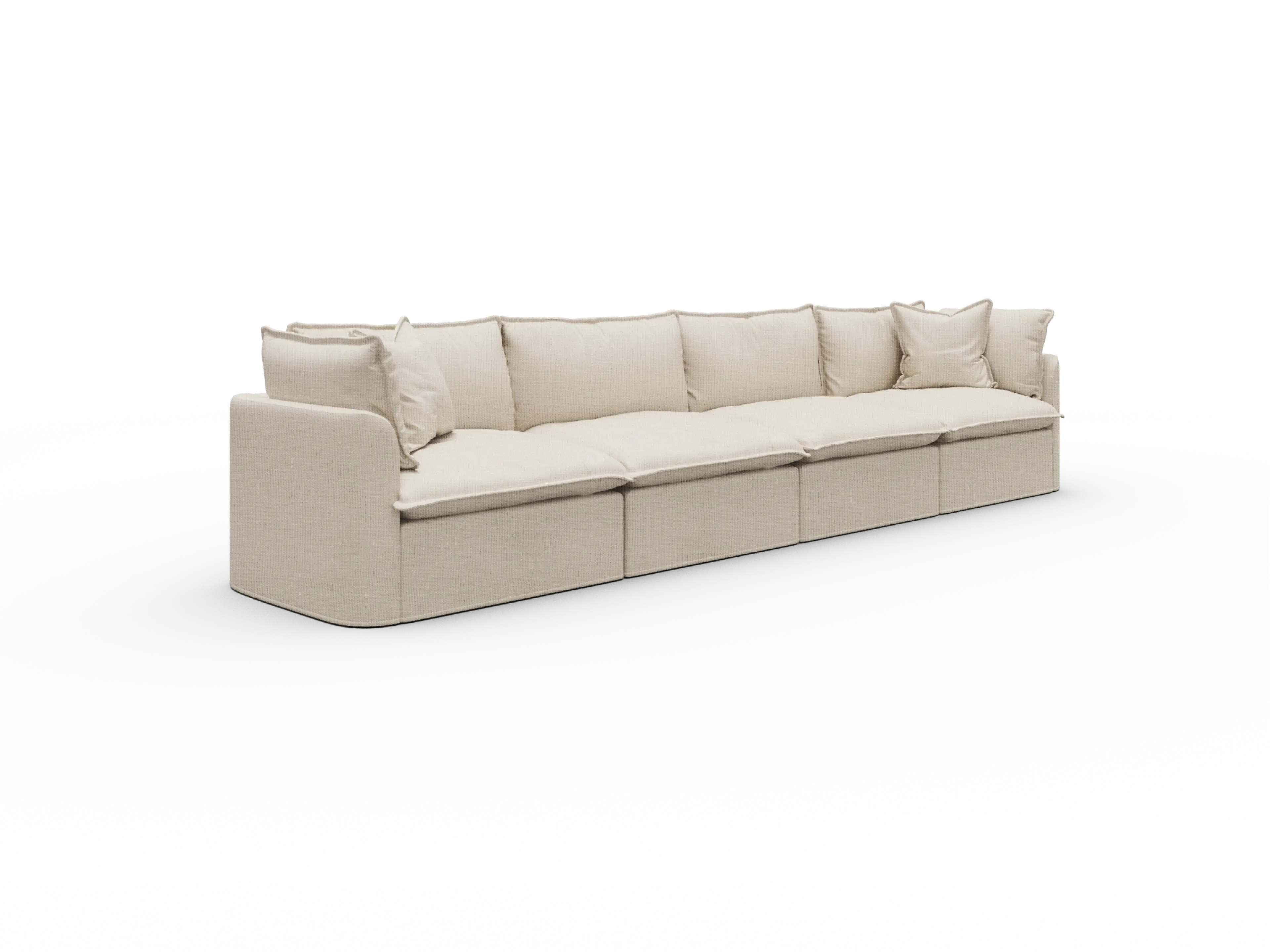 Koala Tamarama Washable Covers 4-section modular sofa in cream linen-look fabric on white