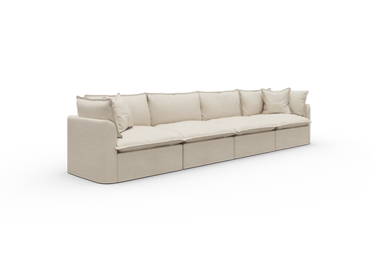 Koala Tamarama Washable Covers 4-section modular sofa in cream linen-look fabric on white