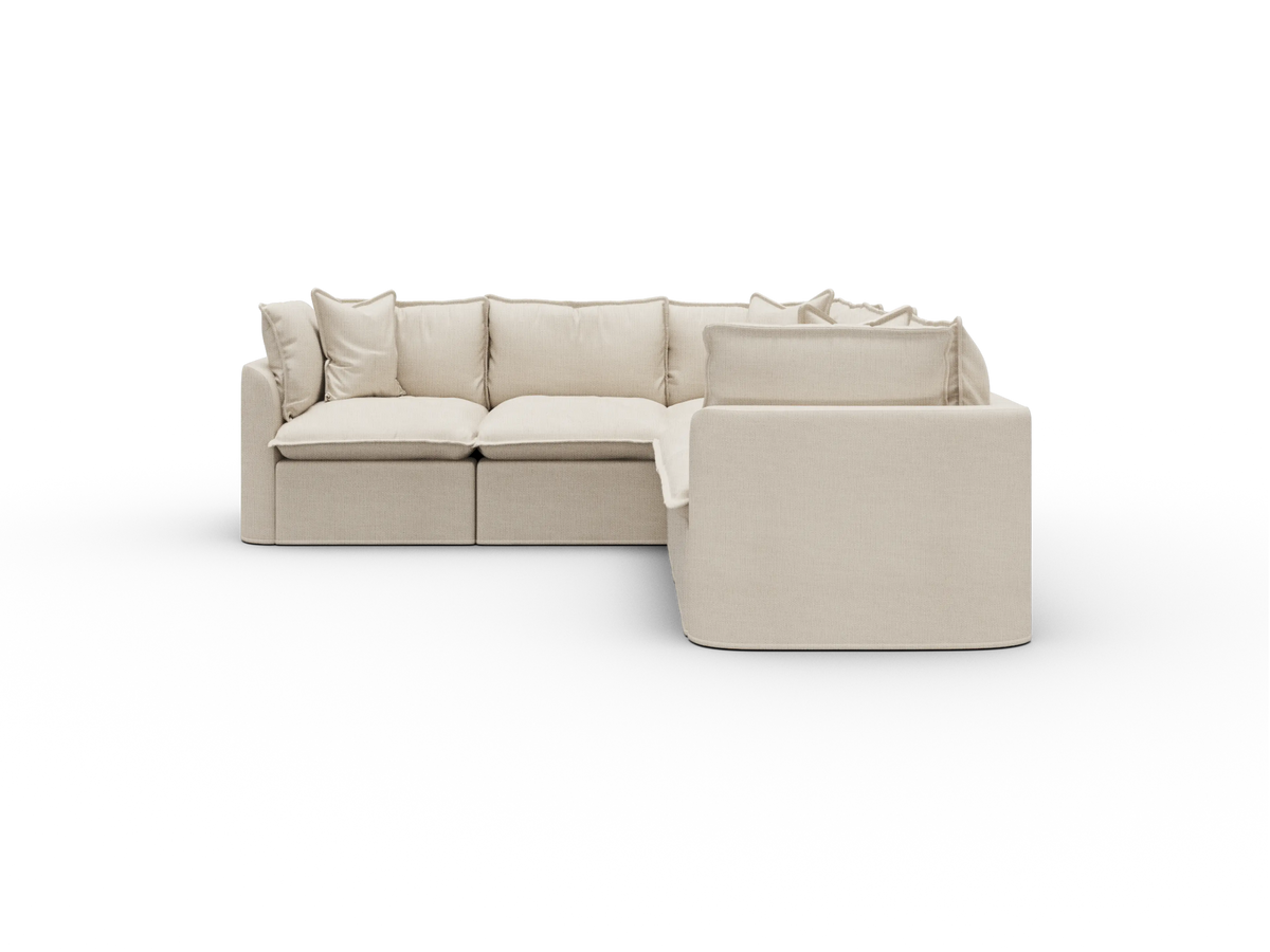 Koala Tamarama Washable Covers 5-section L-shape sectional with corner in cream linen-look fabric on white