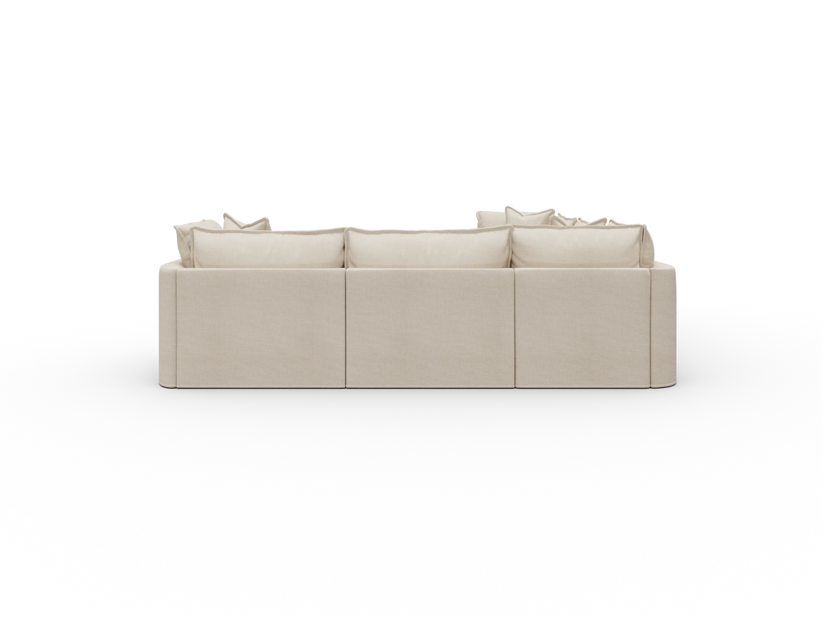 Koala Tamarama Washable Covers 5-section L-shape sectional with corner in cream linen-look fabric on white