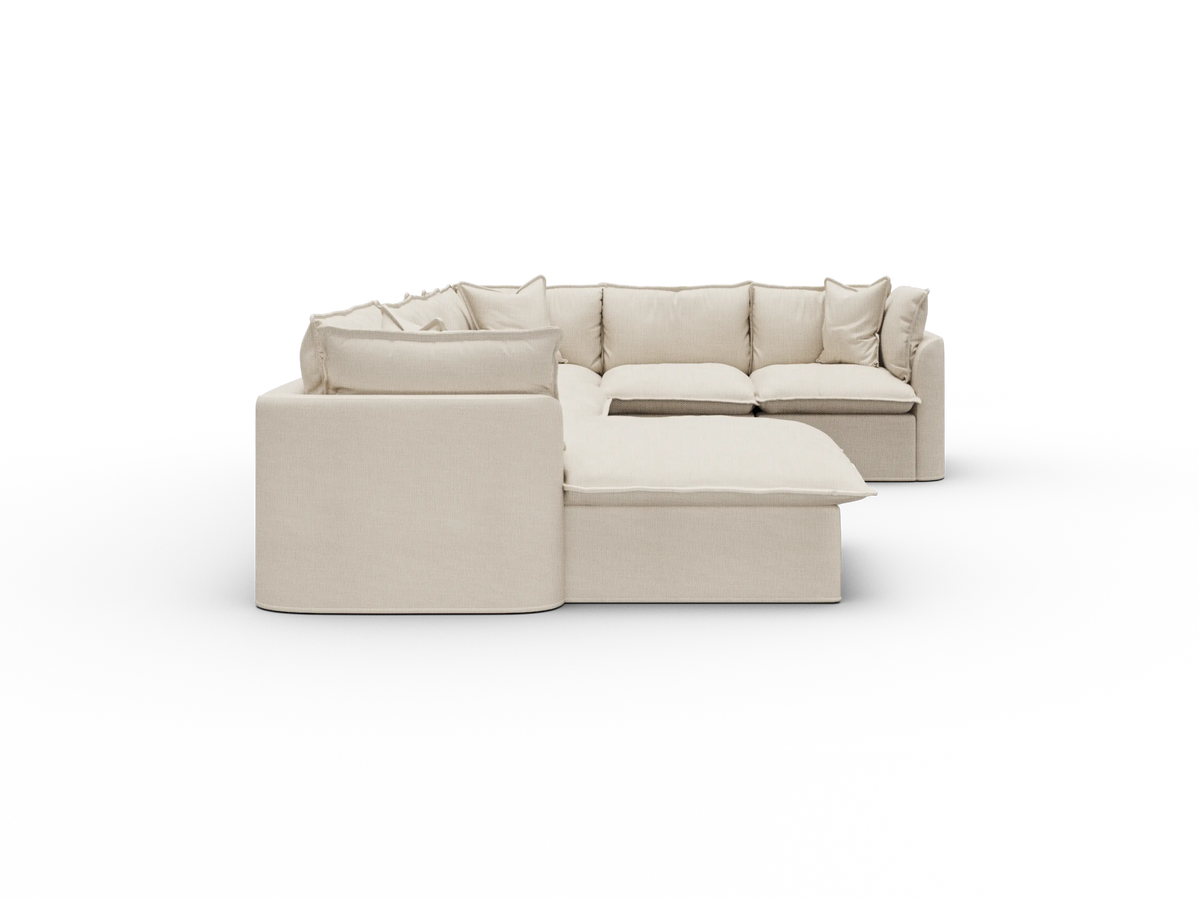 Koala Tamarama Washable Covers 6-section L-shape sectional with corner chaise in cream linen-look fabric on white