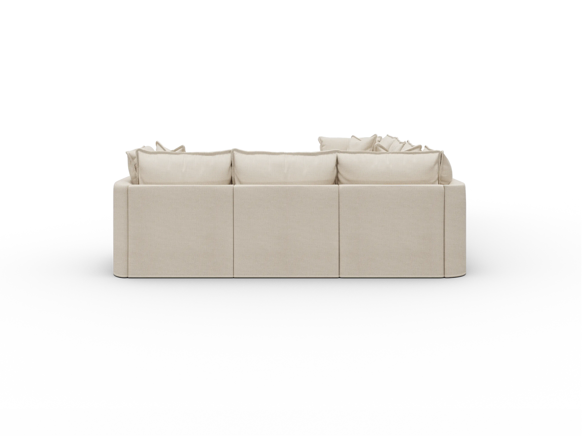Koala Tamarama Washable Covers 6-section L-shape sectional with corner chaise in cream linen-look fabric on white