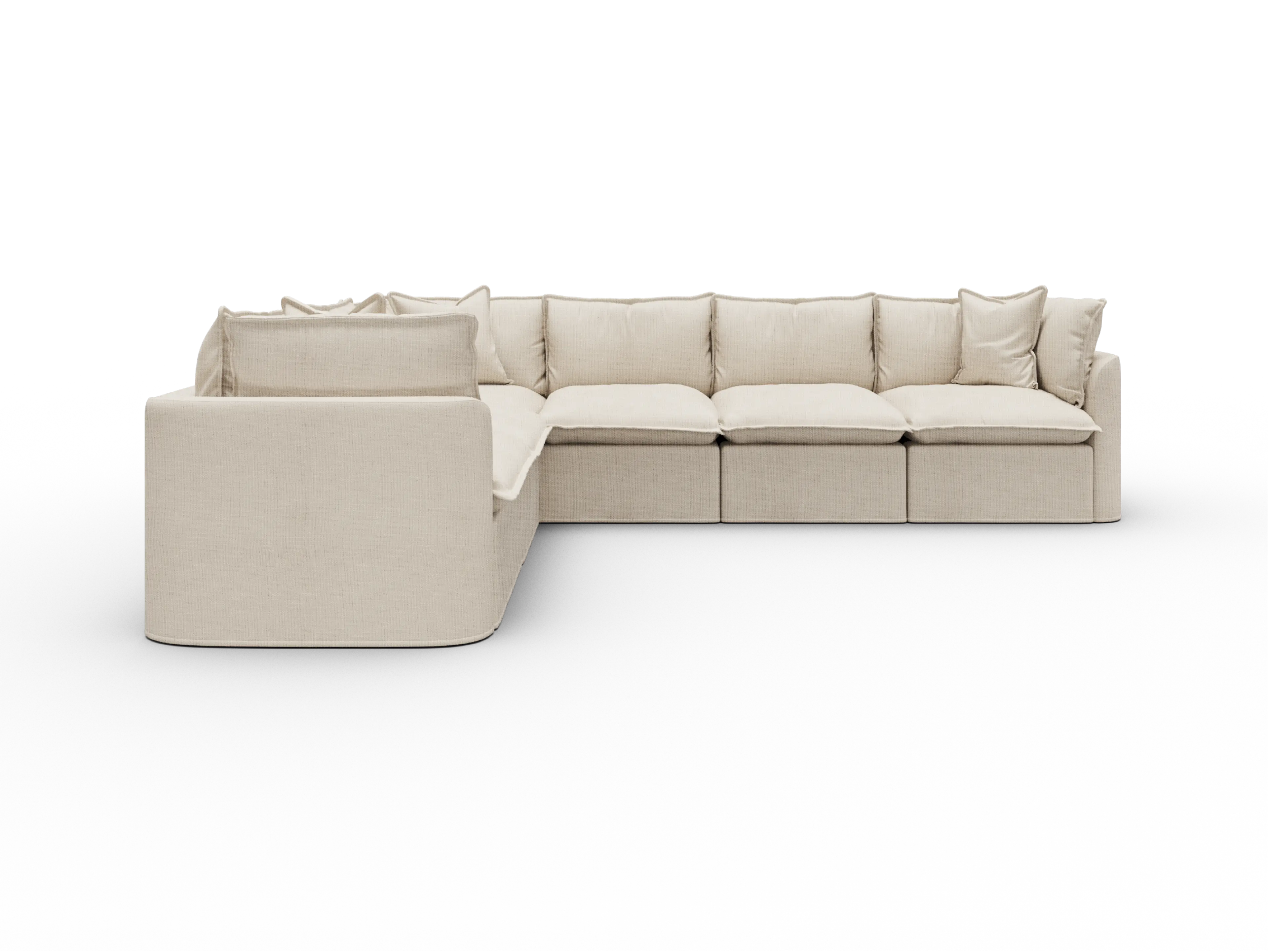 Koala Tamarama Washable Covers 6-section L-shape sectional with corner in cream linen-look fabric on white